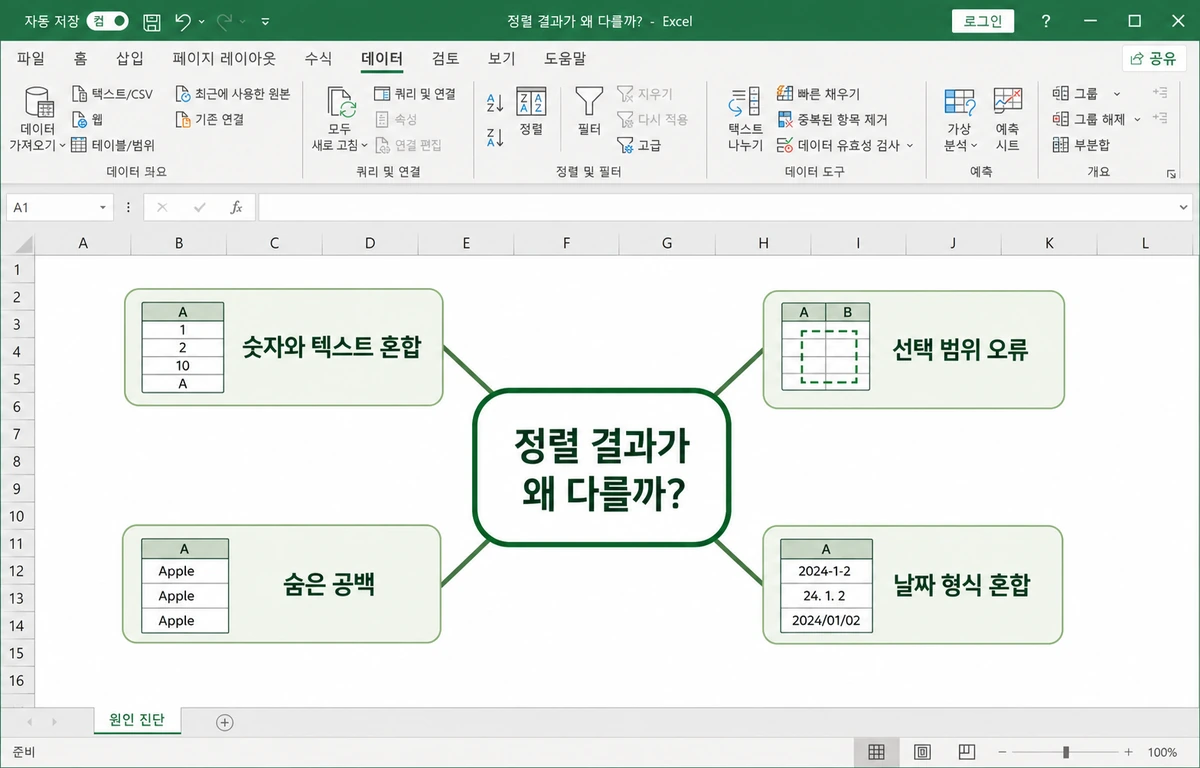 엑셀 정렬 안됨 주요 원인 네 가지