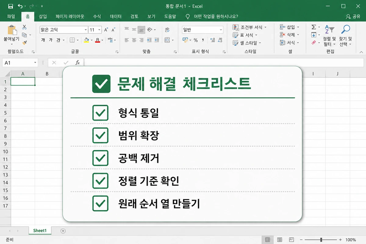 엑셀 정렬 안됨 해결 순서 최종 점검