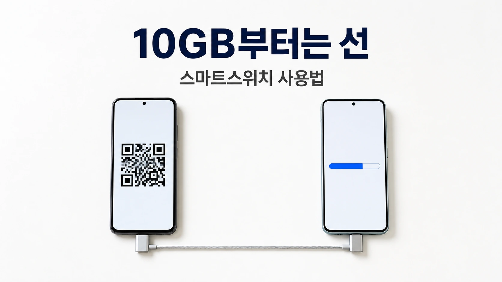 두 스마트폰이 케이블로 이어진 모습과 10GB부터는 선이라는 문구가 가운데 있는 대표 이미지