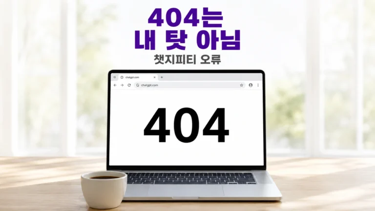 창가 책상 위 노트북 화면에 큰 404 글씨가 뜨고 위에 404는 내 탓 아님이라는 남보라 자막이 있는 대표 이미지