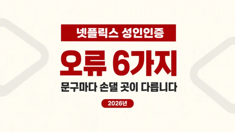 넷플릭스 성인인증 오류 6가지를 크게 적은 빨간 타이포 카드