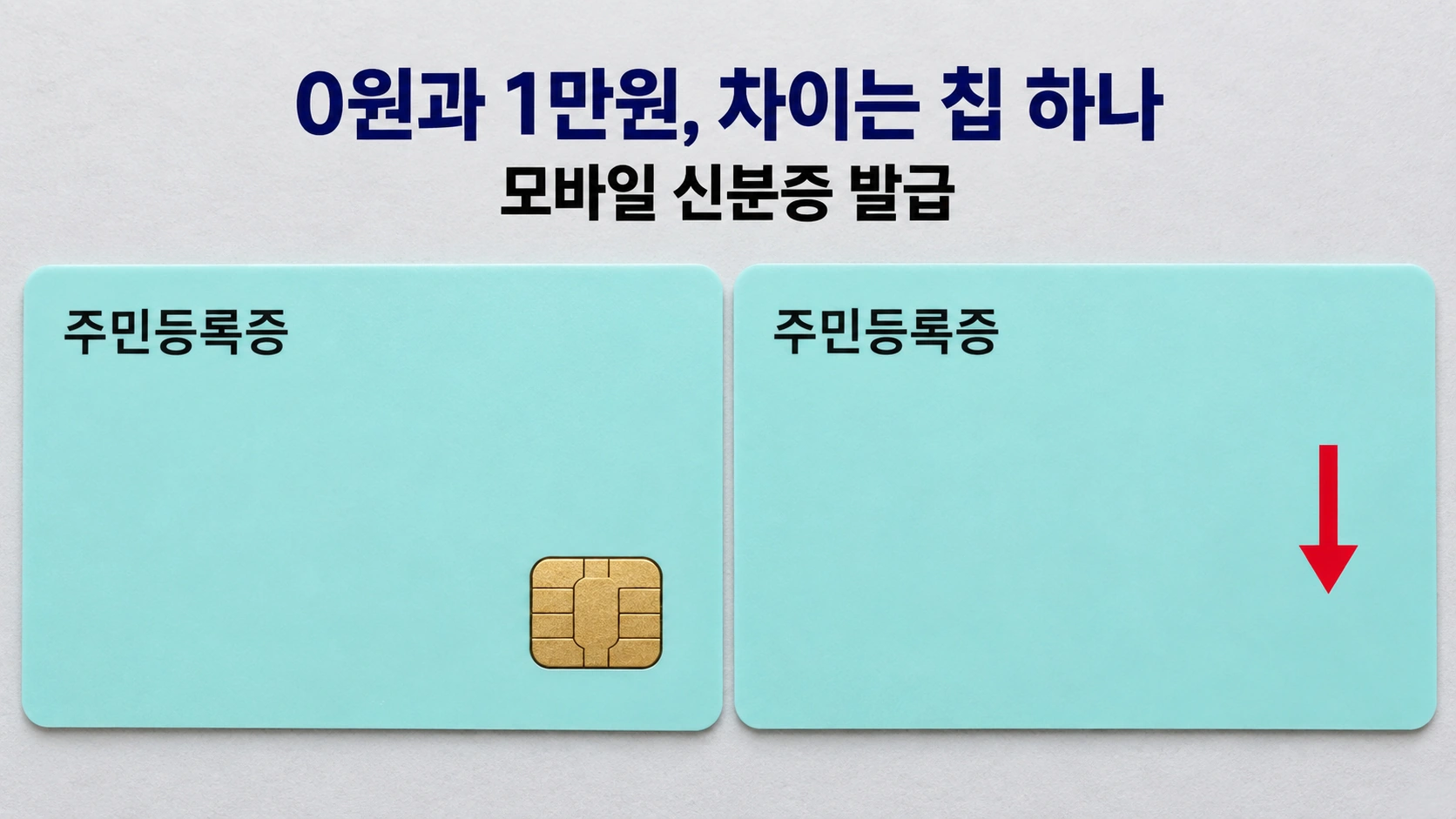 금색 칩이 있는 신분증과 칩이 없는 신분증을 나란히 비교한 썸네일